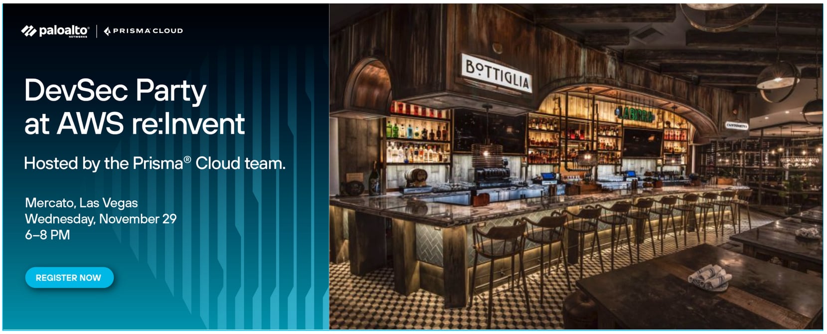 Register to party with Prisma Cloud at the Venetian Mercato 