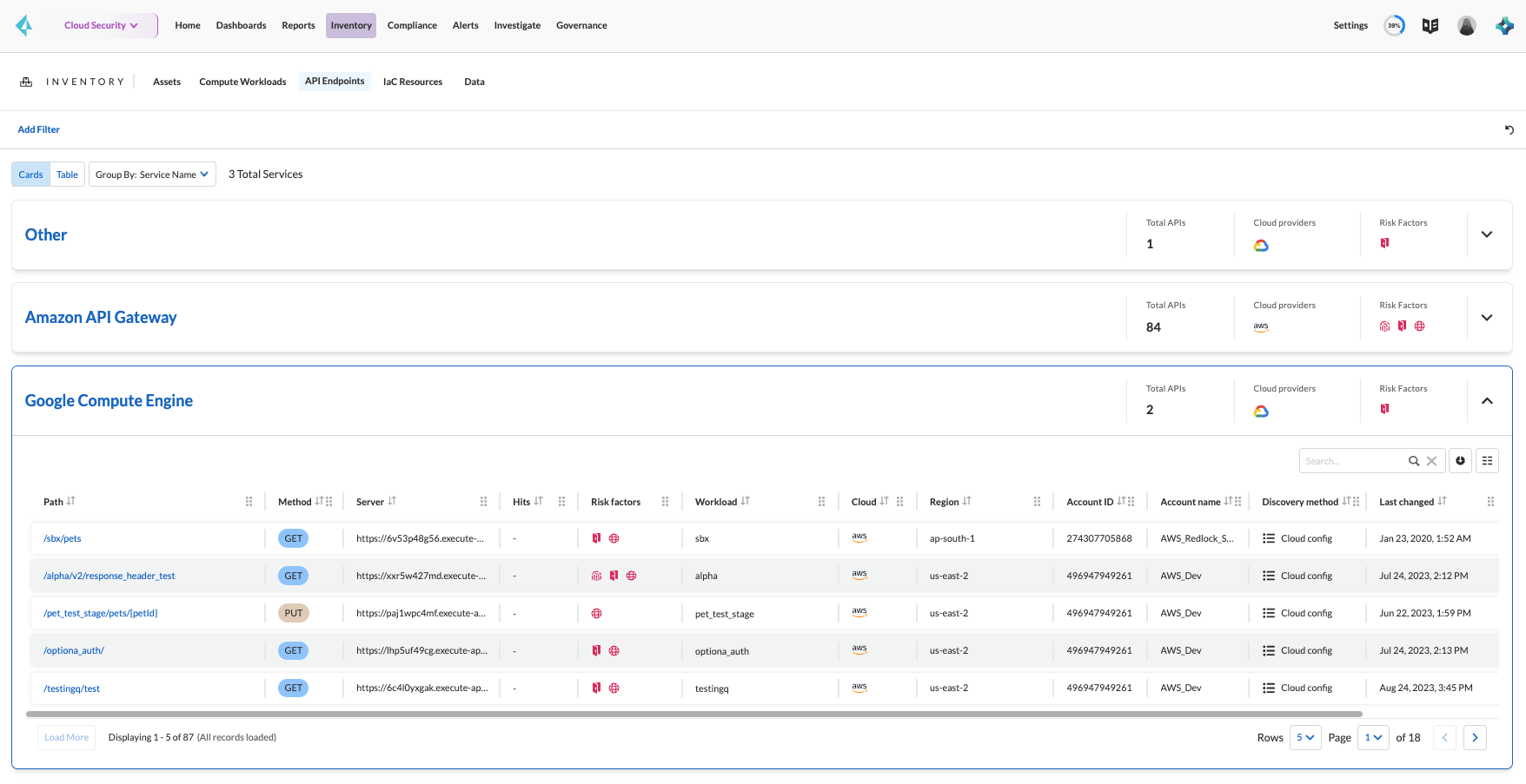 Prisma Cloud’s API endpoint inventory