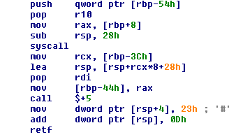 Figure 9. Direct syscall execution and x64 to x86 Heaven’s Gate