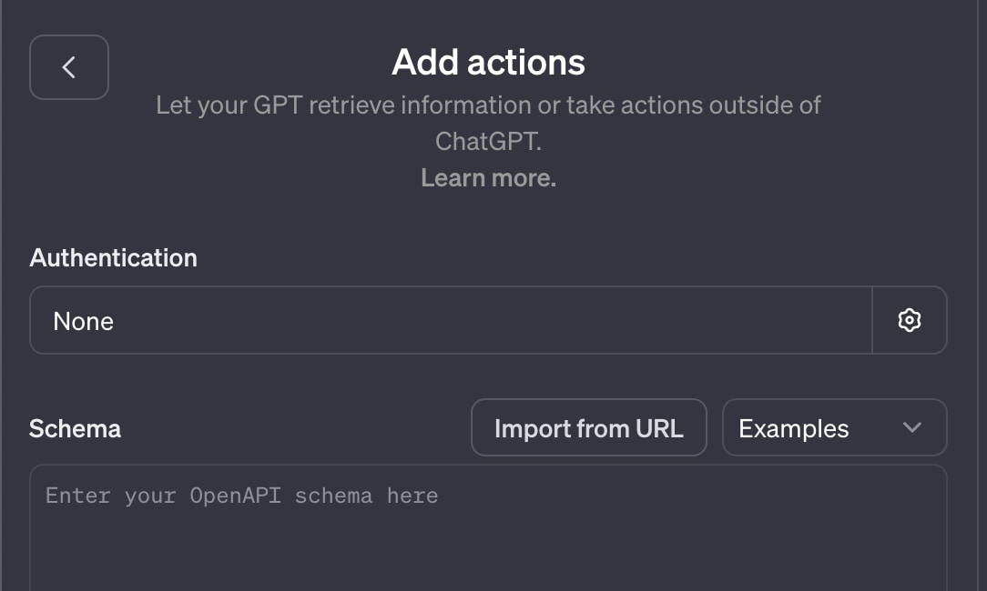 Custom GPTs Add Action UI