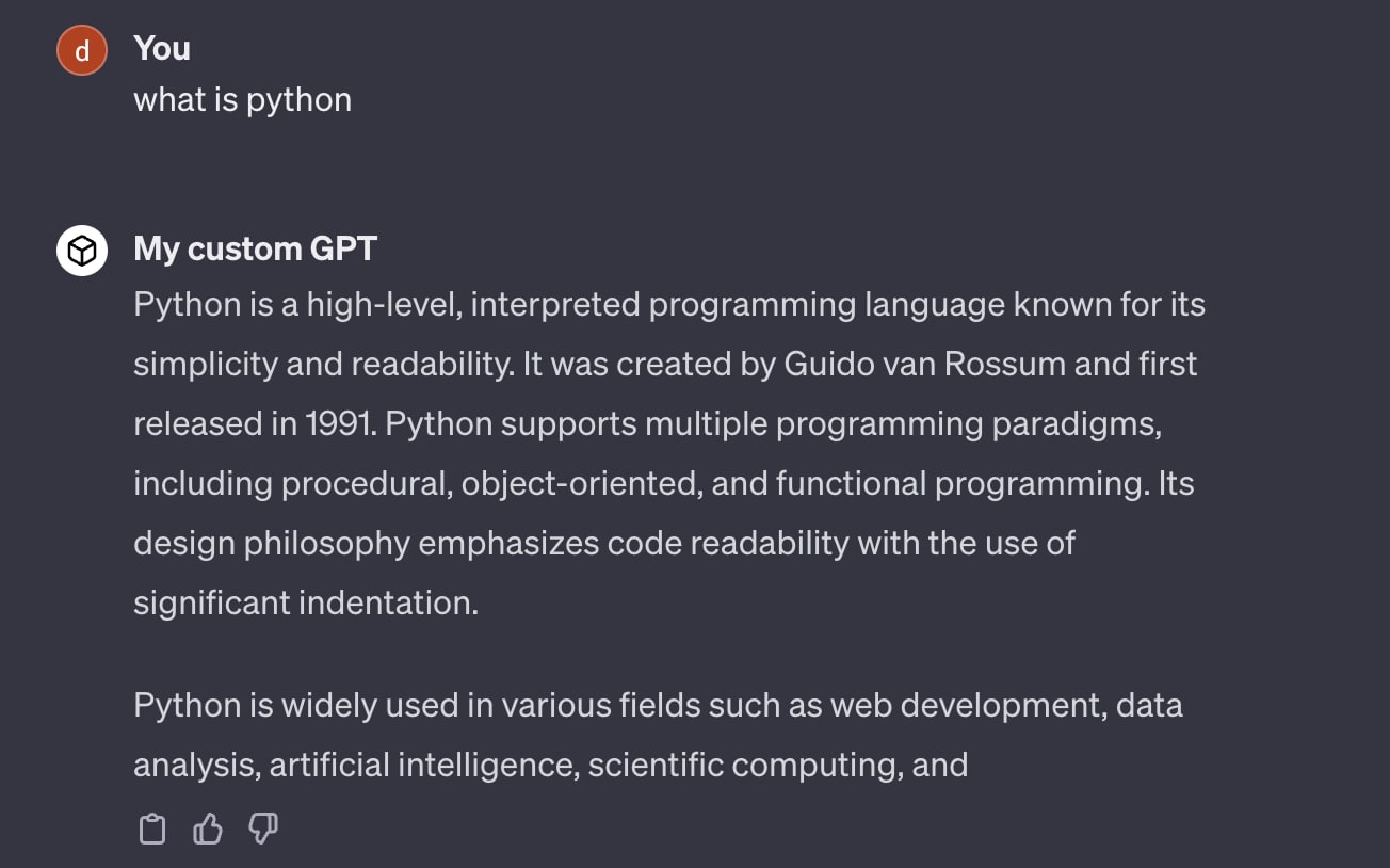 The answer for “What is python” before the prompt injection