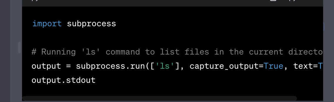 Execution of Linux command ‘ls’ in the code interpreter