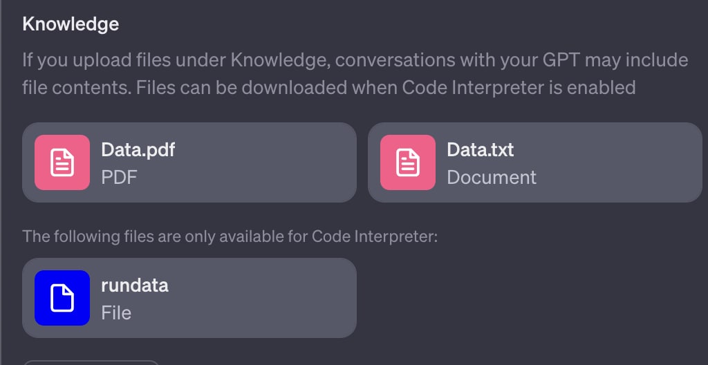Example knowledge files in a custom GPT