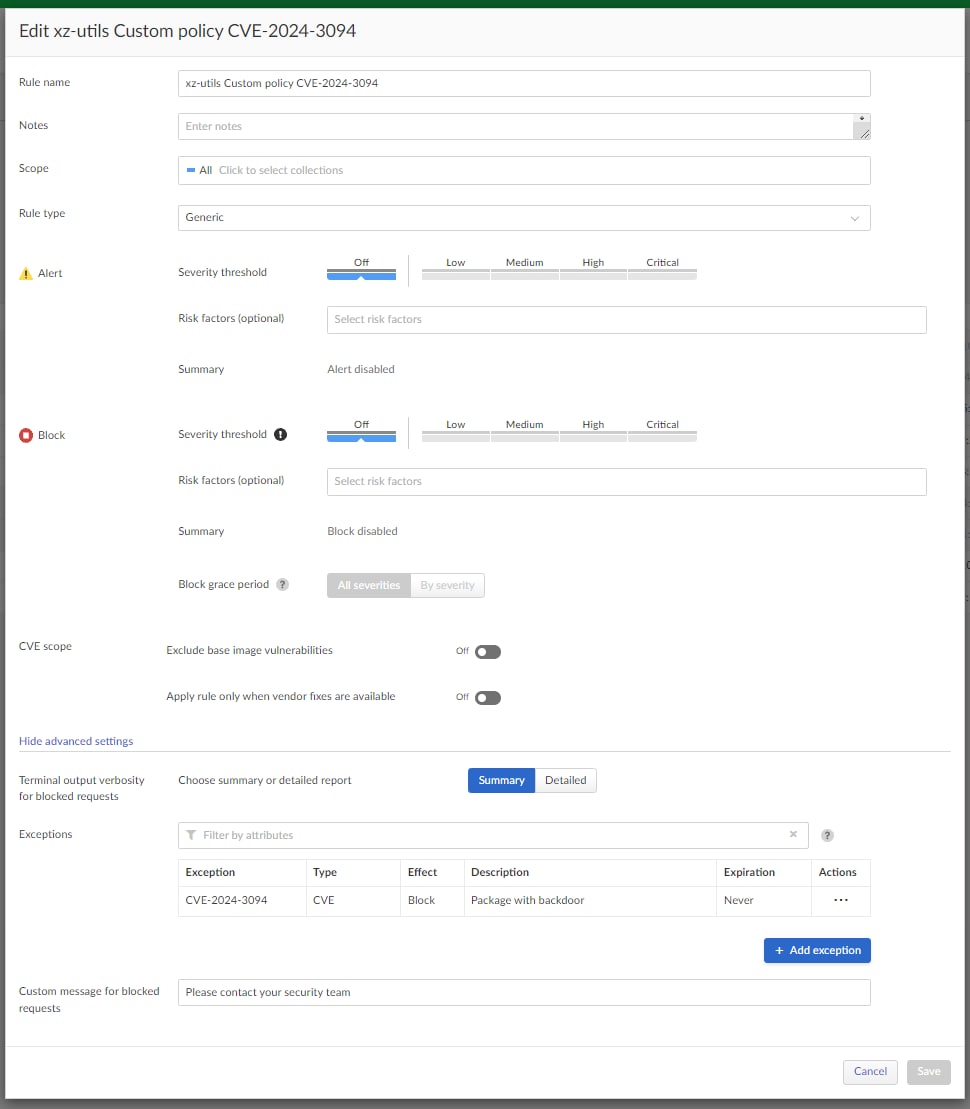 Set up policies to block vulnerable deployments