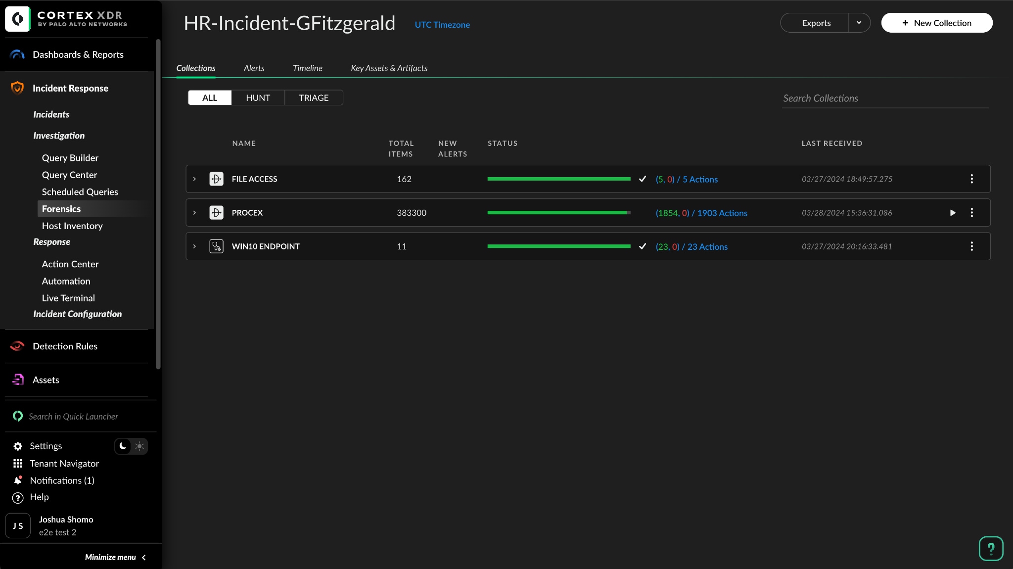 Screenshot of Cortex XDR, the HR-Incident-GFitzgerald. 