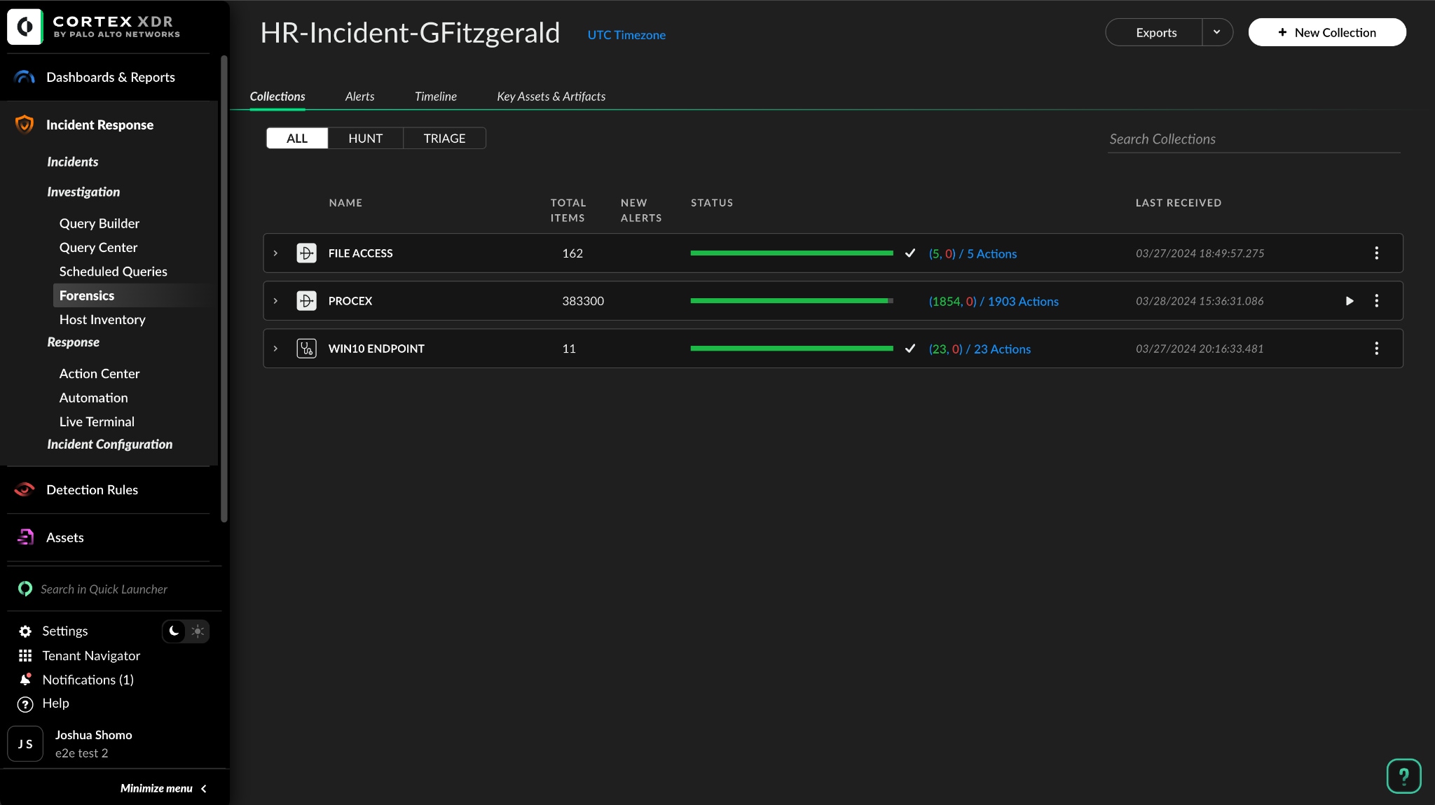 Screenshot of Cortex XDR, the HR-Incident-GFitzgerald.