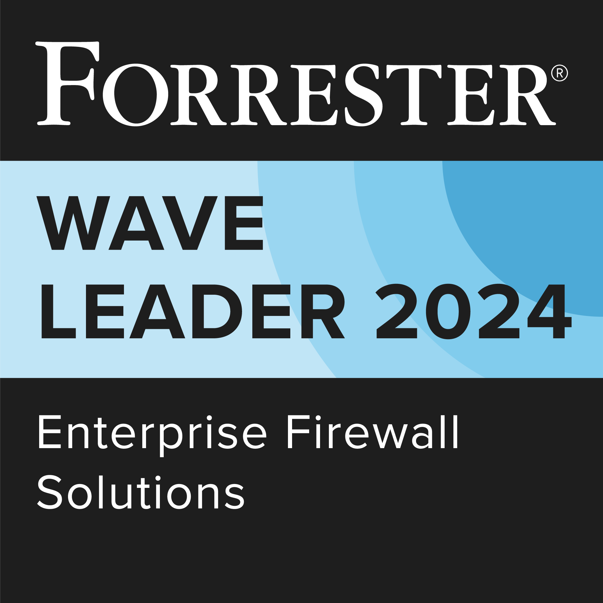 Forrester Wave Leader 2024, Enterprise Firewall Solutions badge