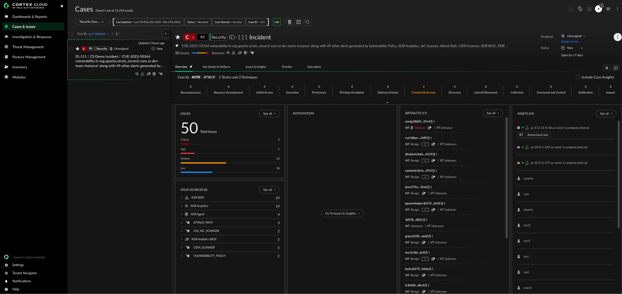 Cortex Cloud's case view shows high-fidelity runtime alerts with full context