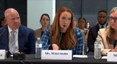 Wendi Whitmore speaks on the field hearing held at Stanford’s Hoover Institution.