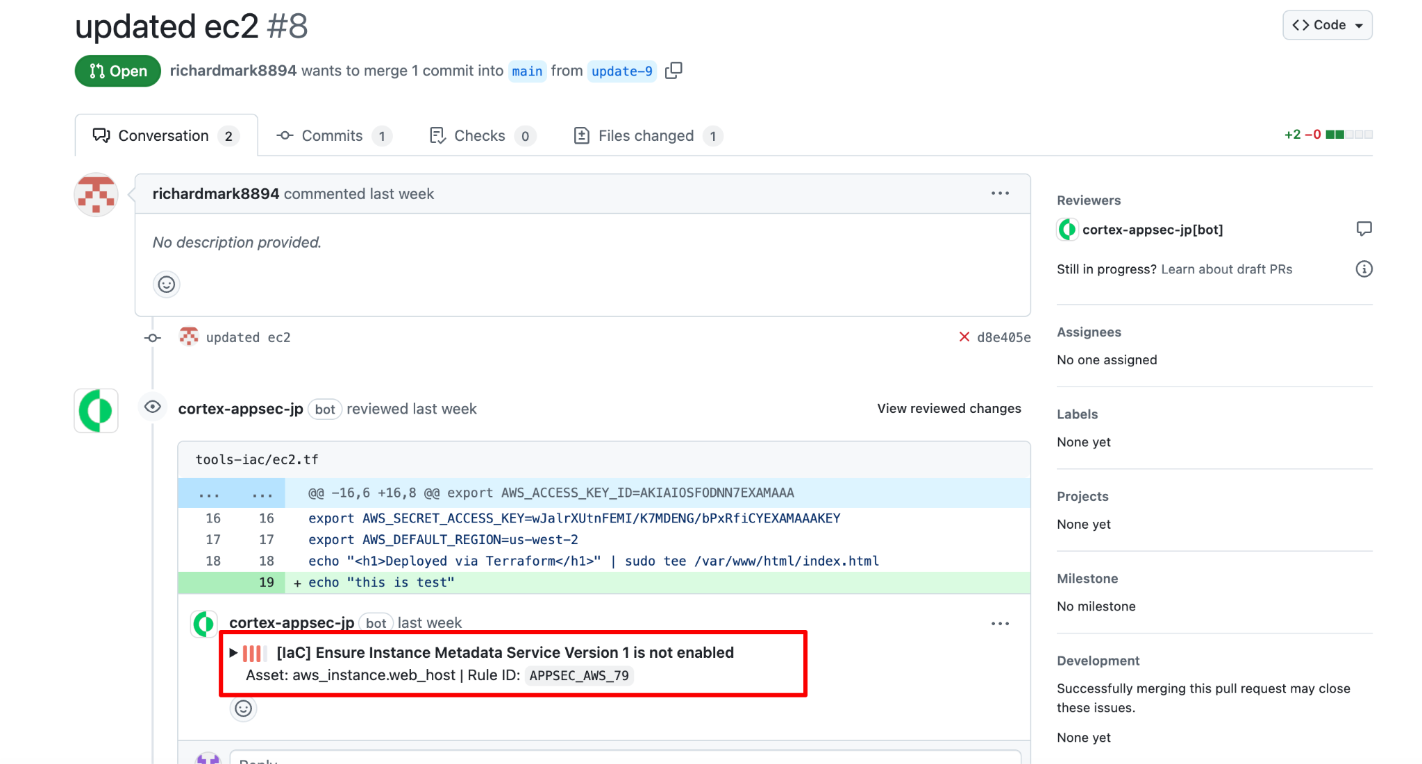 GitHub interface showing Cortex-generated pull requests