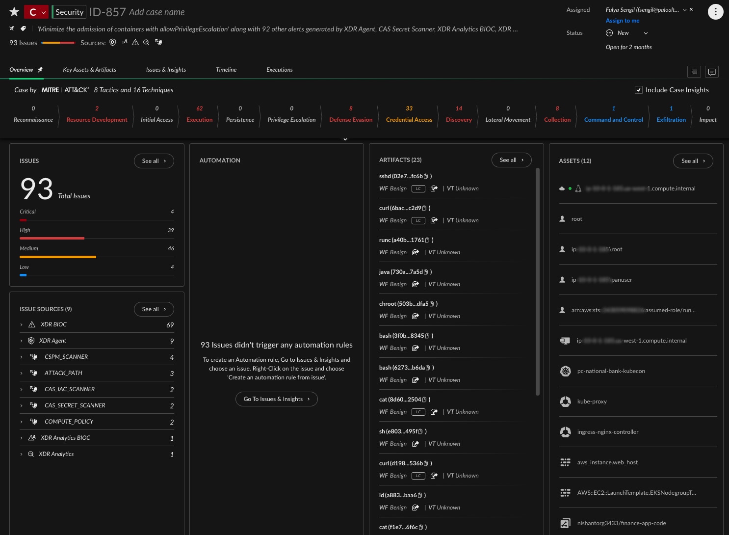 Cortex Cloud Aggregated Case view for the incident