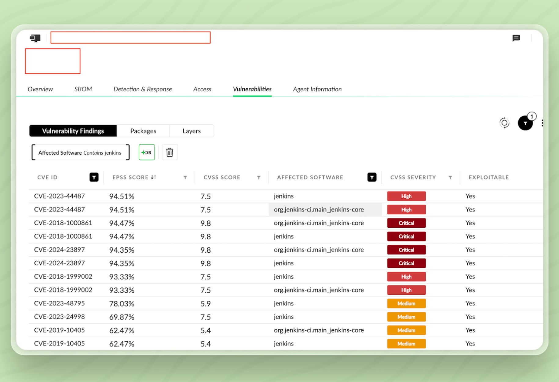 Asset vulnerabilities view