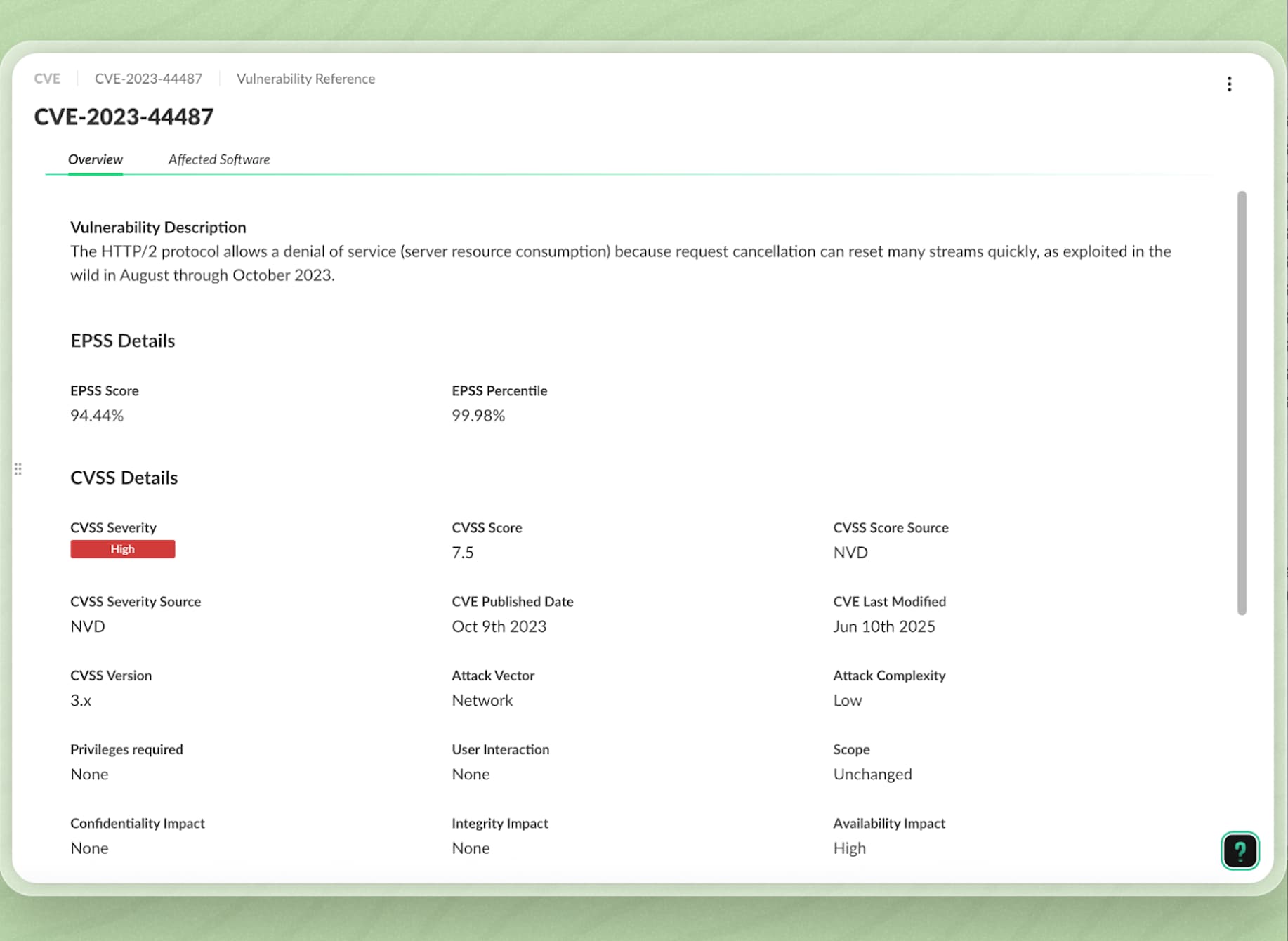 We open the vulnerability details view to review the specific CVE affecting the Jenkins server.