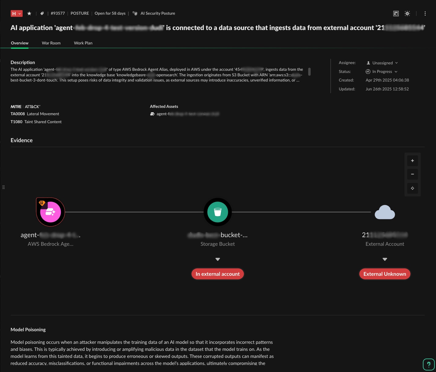An AI security risk screen demonstrating how an attacker might exploit the weaknesses in this AI-driven application.