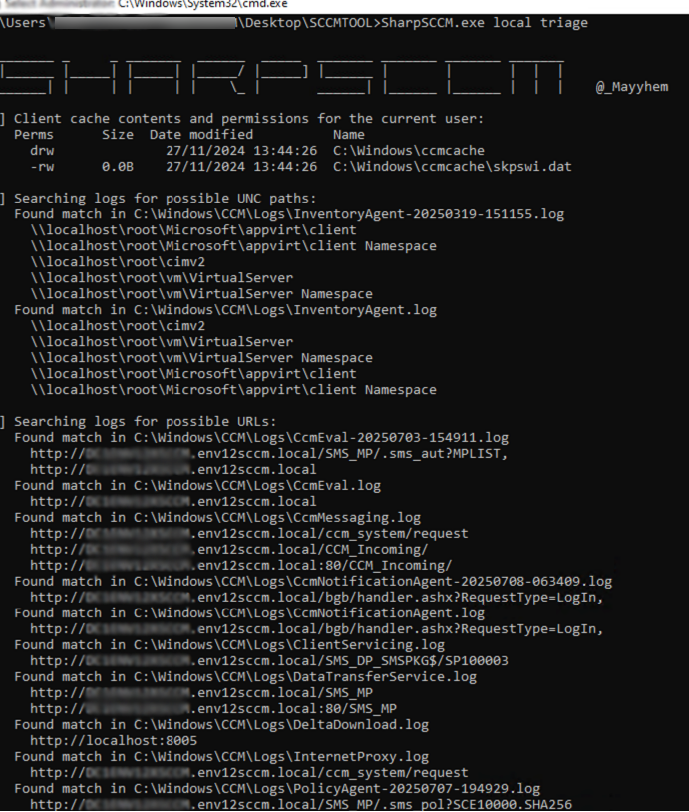 Figure 5. Example of enumeration log file by SharpSCCM.exe.