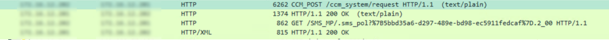 Figure 5. Wireshark capture: Requesting the list of policies and then the specific policy containing the NAA account