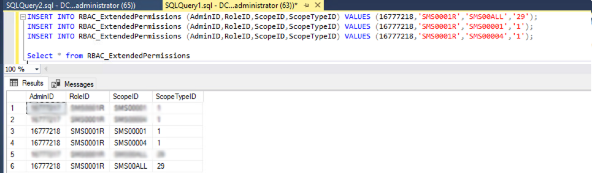 Figure 9. SQL query showcases permission addition to the new account in the group