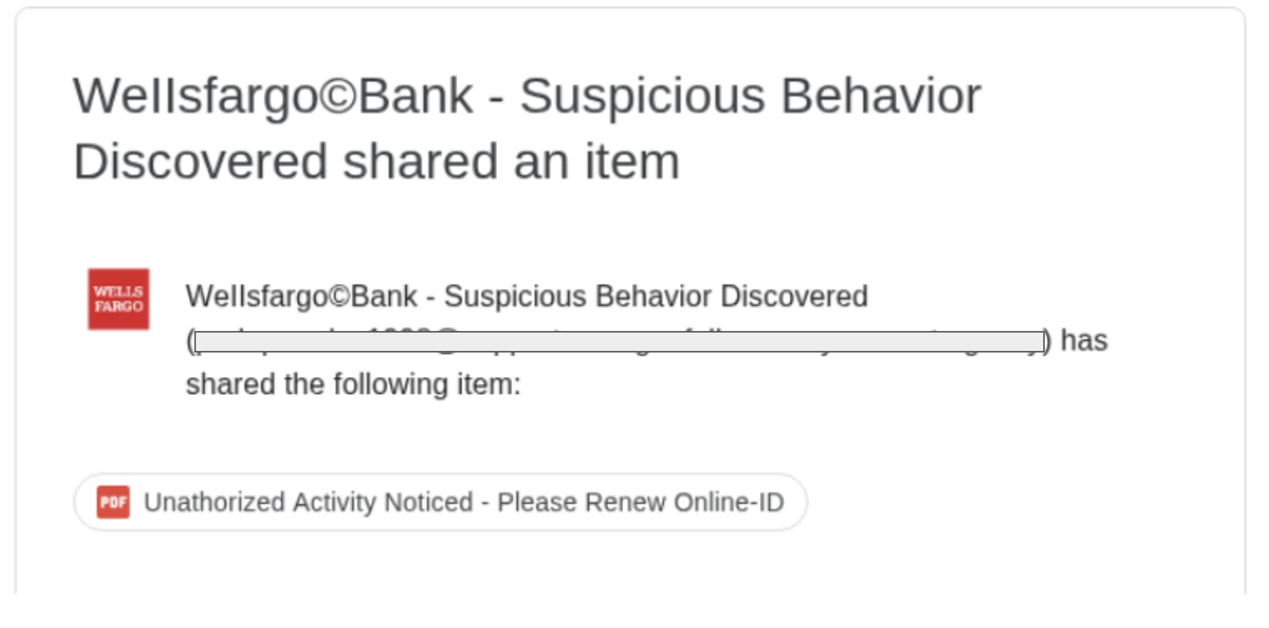 Exhibit A: The counterfeit correspondence masquerading as a legitimate Google Drive notification, employed as the opening gambit in the Wells Fargo deception.