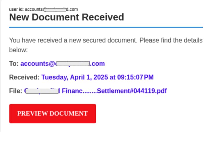 Exhibit F: The Document Deception—a highly personalized lure demonstrating extensive criminal reconnaissance and sophisticated social engineering.