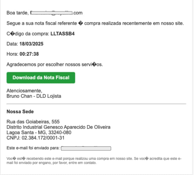 Image 5: The localized Brazilian invoice fraud email.