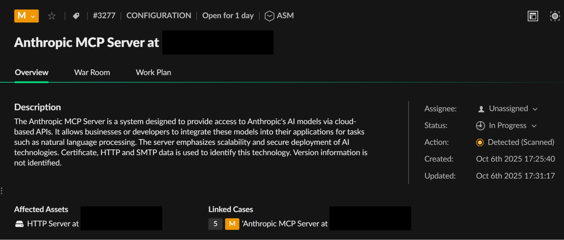 From 'Shadow AI' to a managed asset. Cortex Xpanse provides immediate visibility into newly deployed AI infrastructure, like this automatically discovered Anthropic MCP Server.