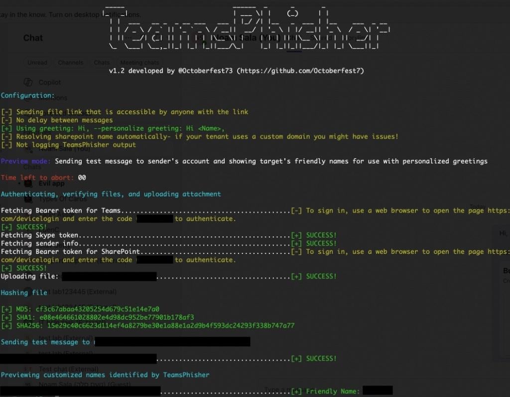 Figure 3. Executing teamsphisher.py in our test environment.