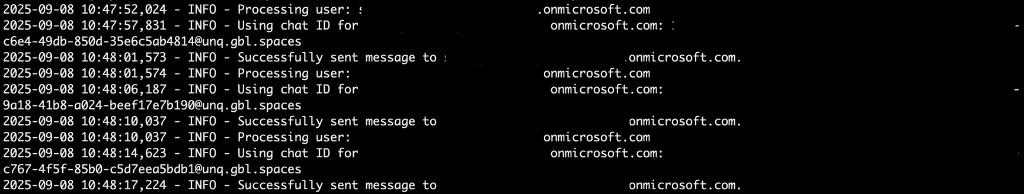 Figure 4. Sending multiple messages to internal users through a compromised user using MS Graph API.