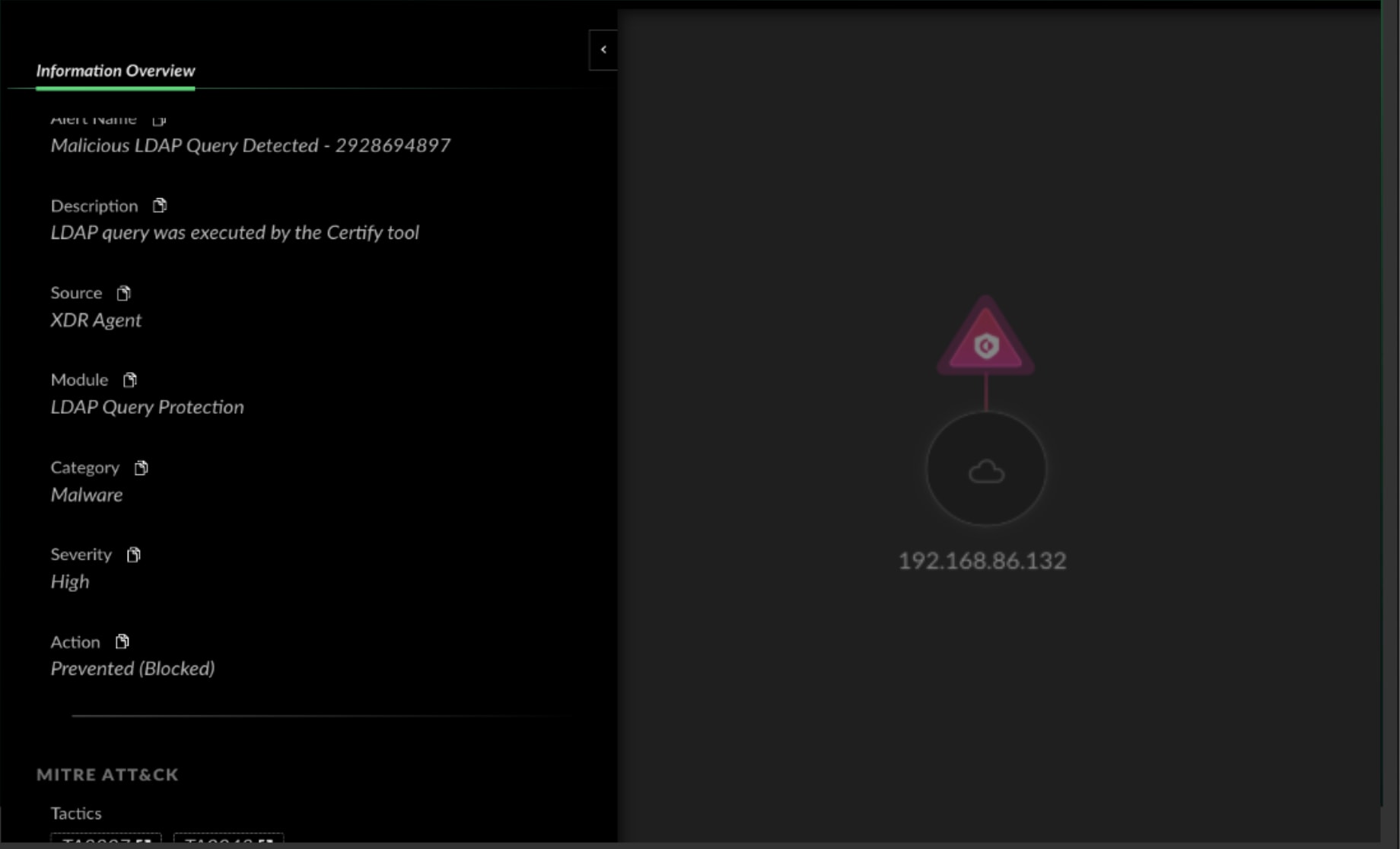 Malicious LDAP query detected by Cortex