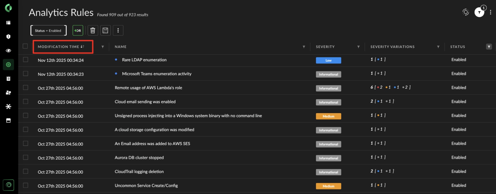 Figure 3. The modification timestamp indicates the last time a user edited or updated the Analytics Rule