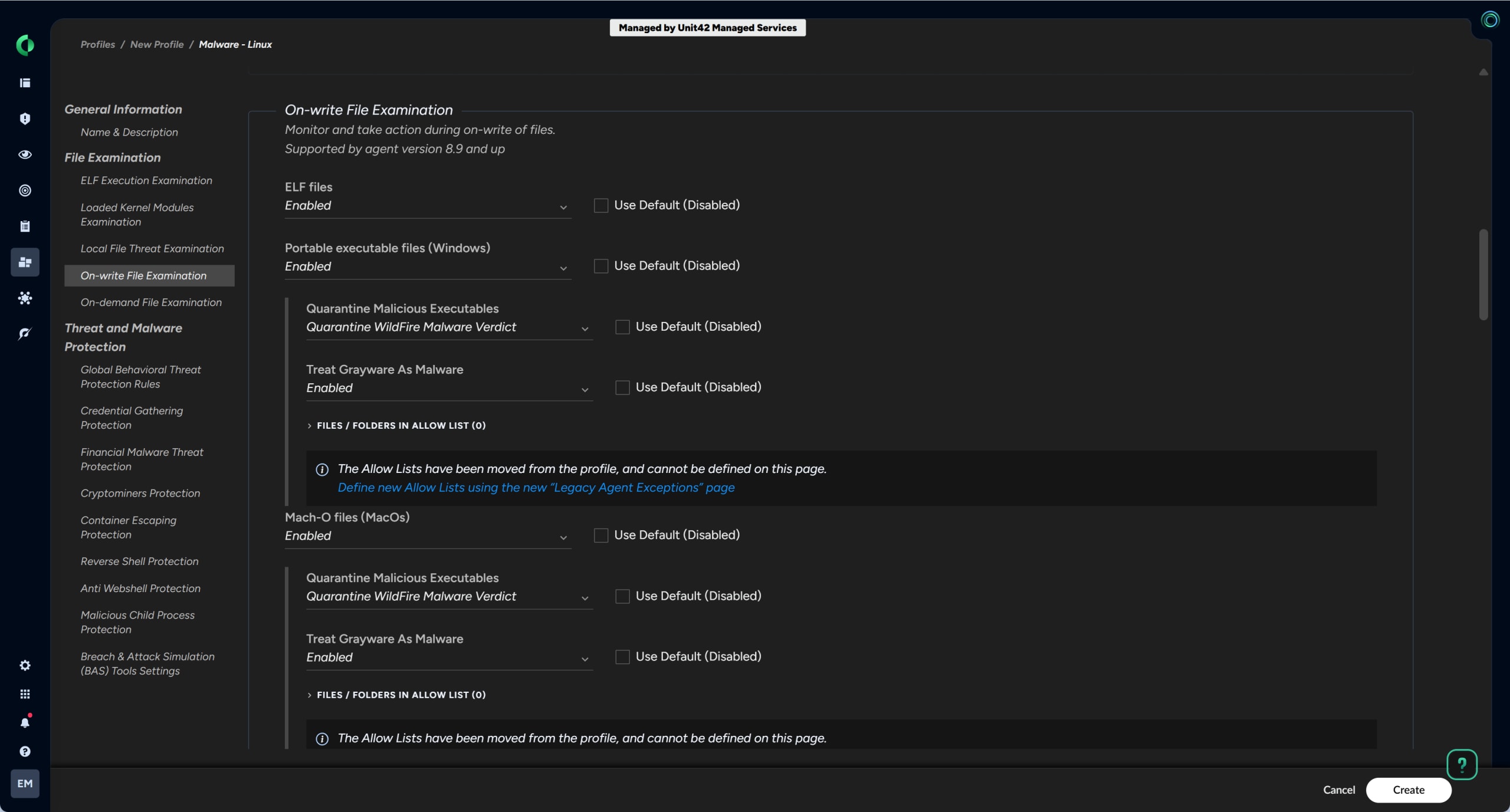 Figure 5. Additional file protection for Linux and MacOS