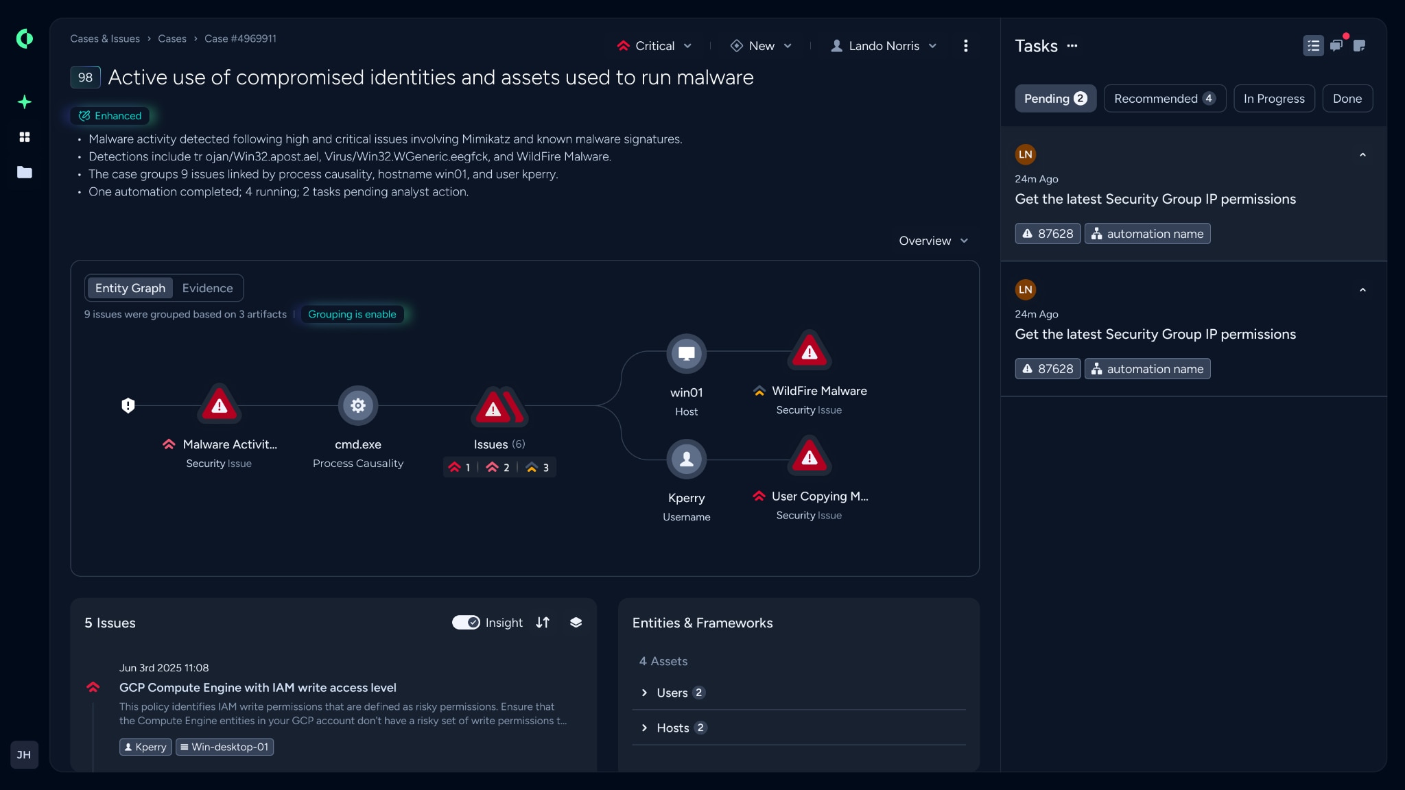 Figure 2. Redesigned case view with cross-issue relationships