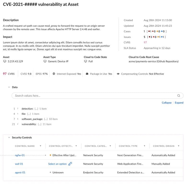 Fig. 2: Vulnerability detail interface showing the manual attestation of compensating controls.