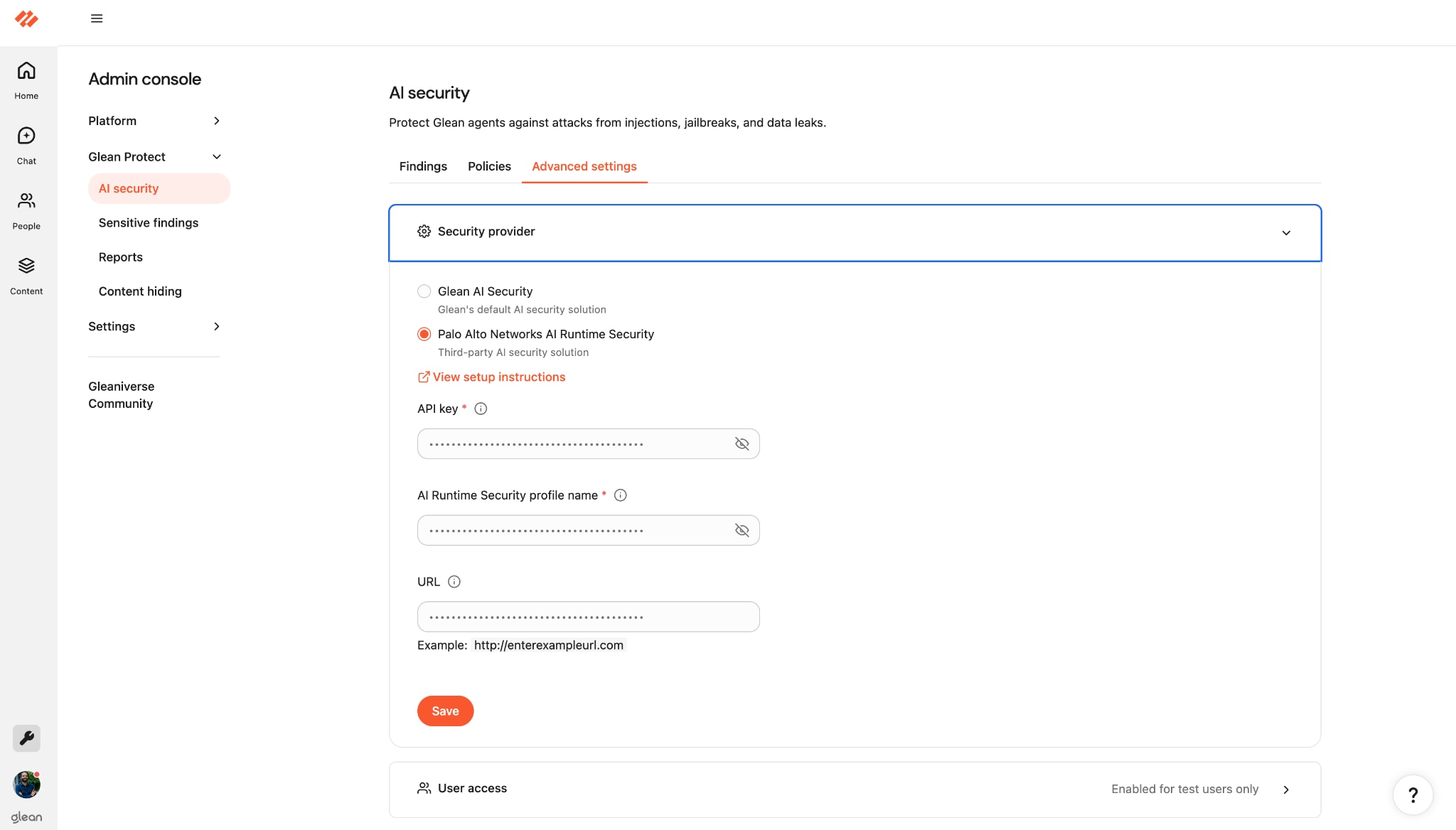 Glean Admin Console for AI security.