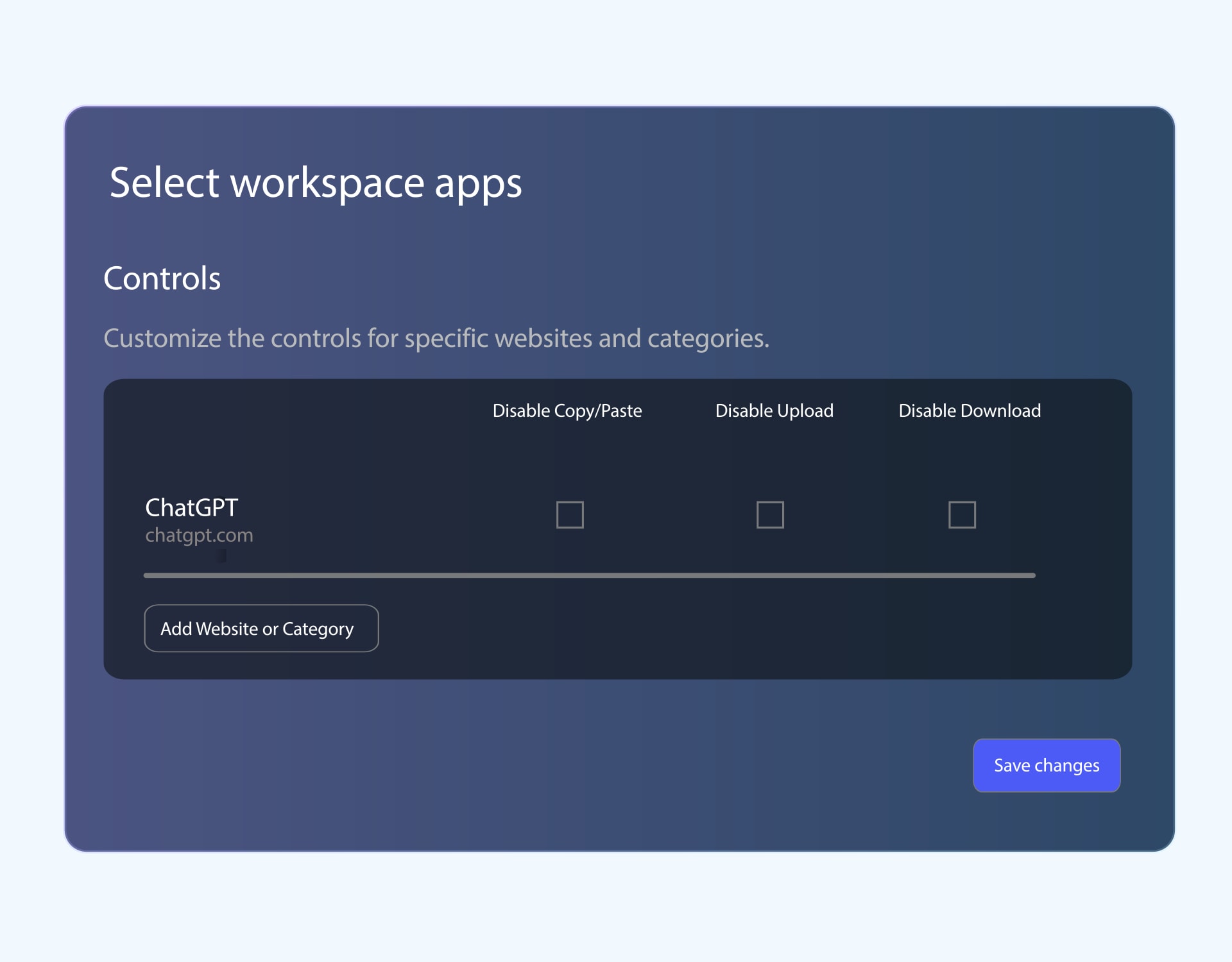 Customizing the controls for workspace apps.