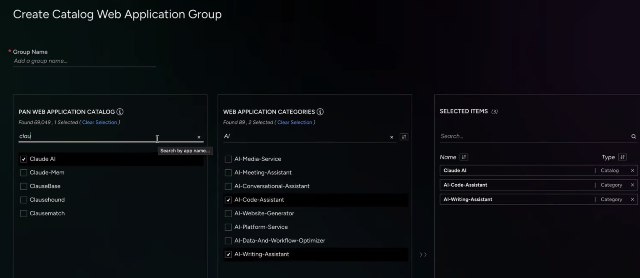 Creating a Web Application Catalog Group in Cortex Endpoint DLP