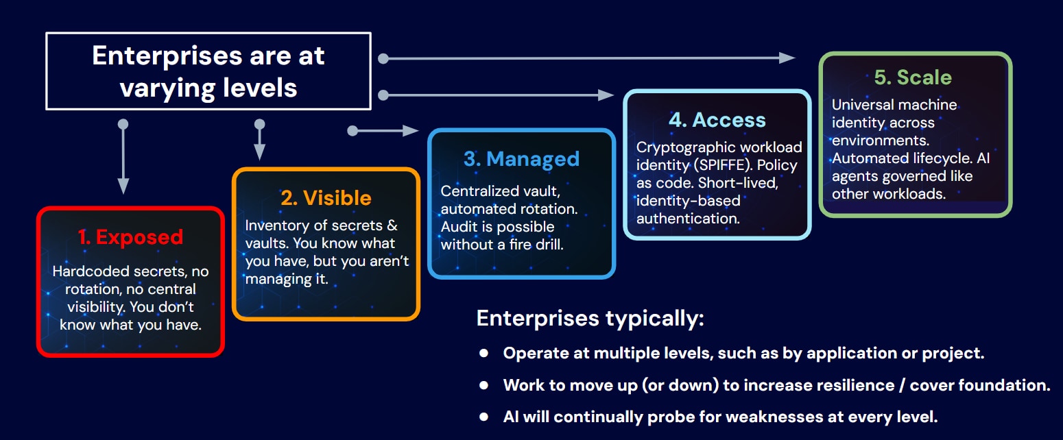 The varying levels of enterprises Exposed, Visible, Managed, Access, Scale graphed.