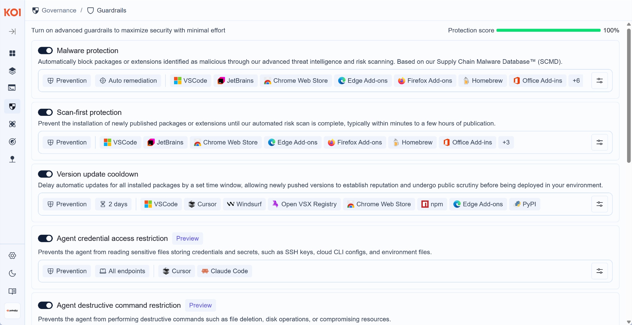 Image 3: Koi Guardrails for version update cooldown, that encompasses both images