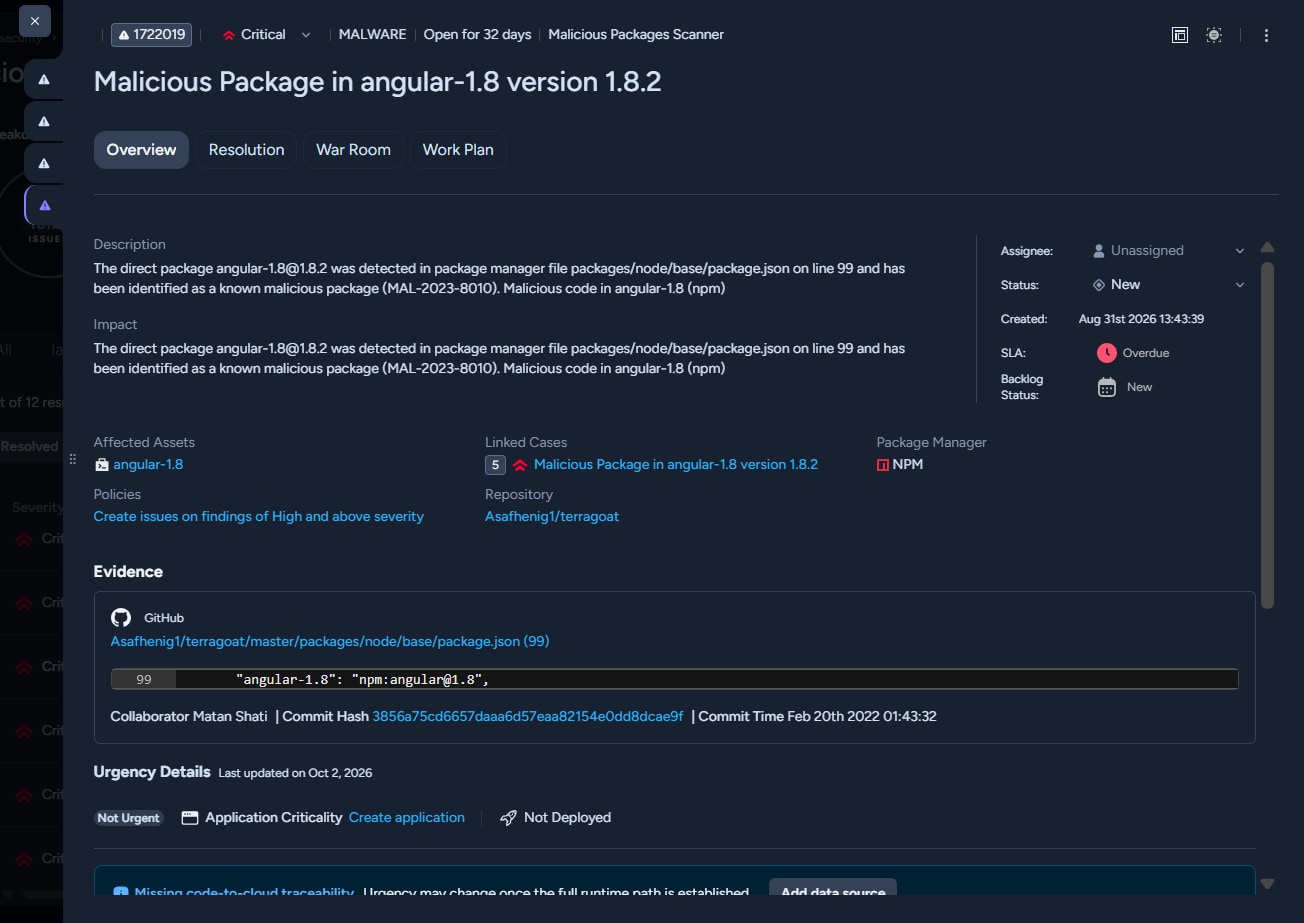 Malicious package detection with Cortex Cloud