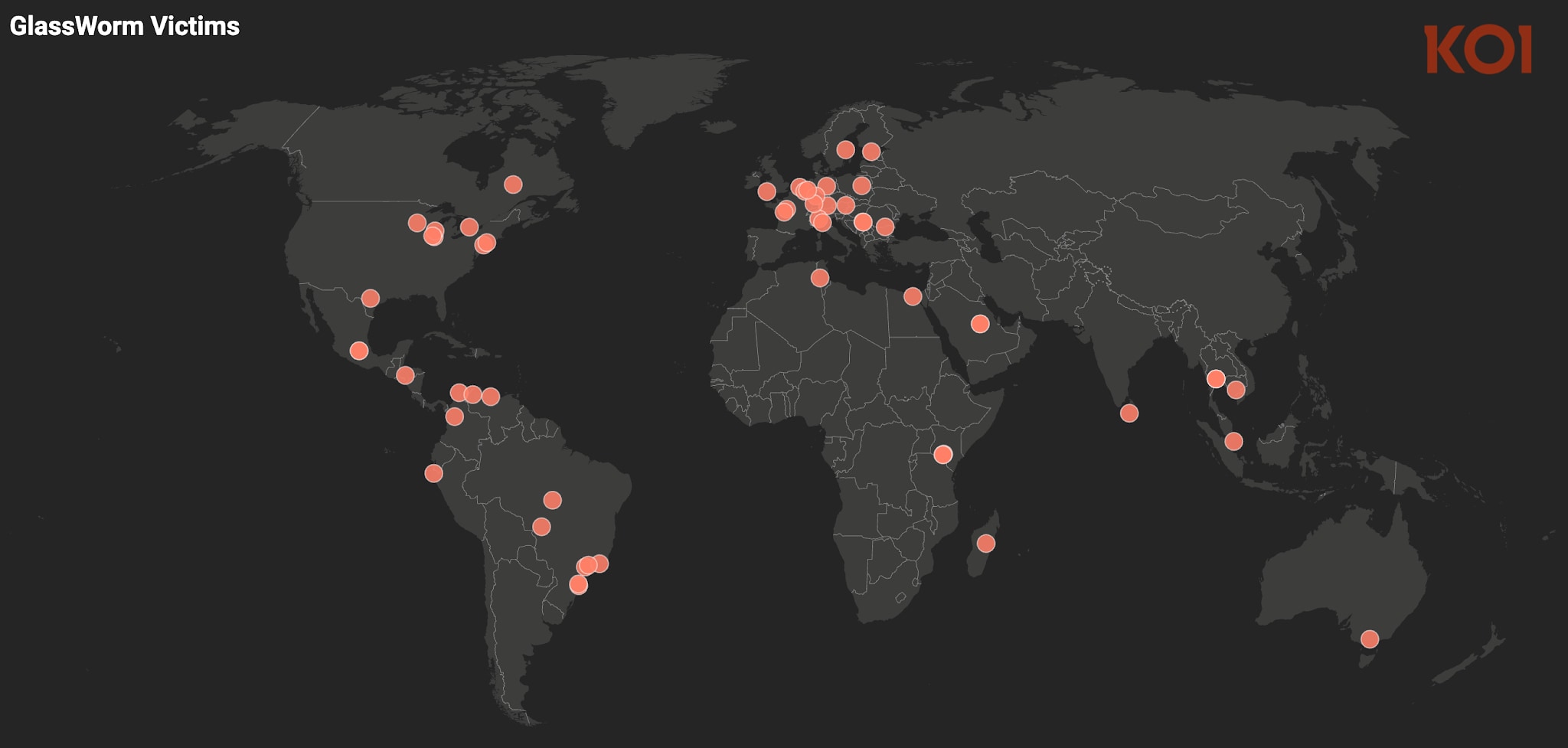 Wold map of GlassWorm victims