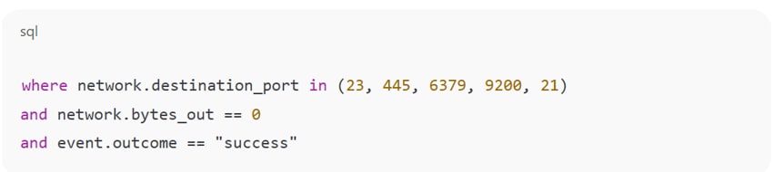 Sample query detects common honeypot reconnaissance activity