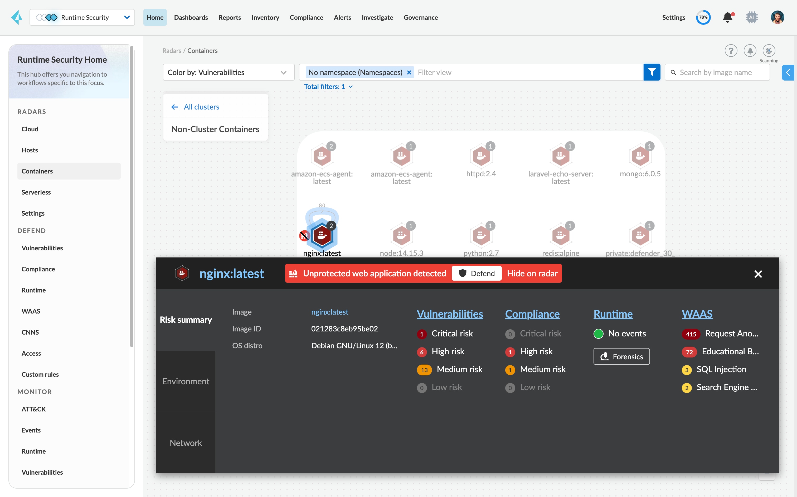 Using Web Application Firewall at container-level for network