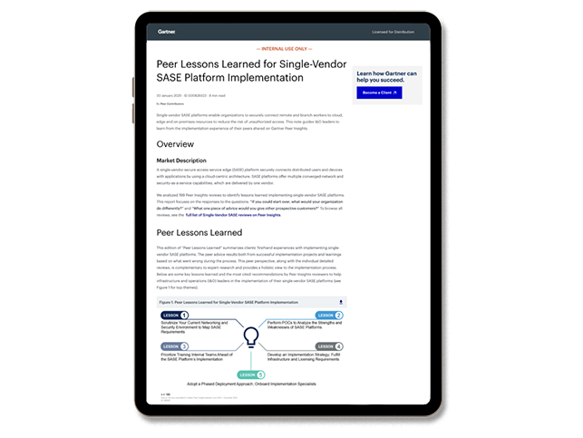 Gartner: Peer Lessons Learned for Single-Vendor SASE Platform Implementation